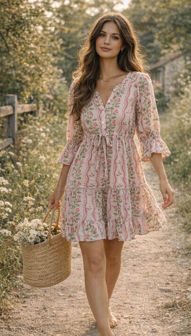 Marigold Victoria Dunn Kai Floral Cotton Mini Dress Pink Boho Medium